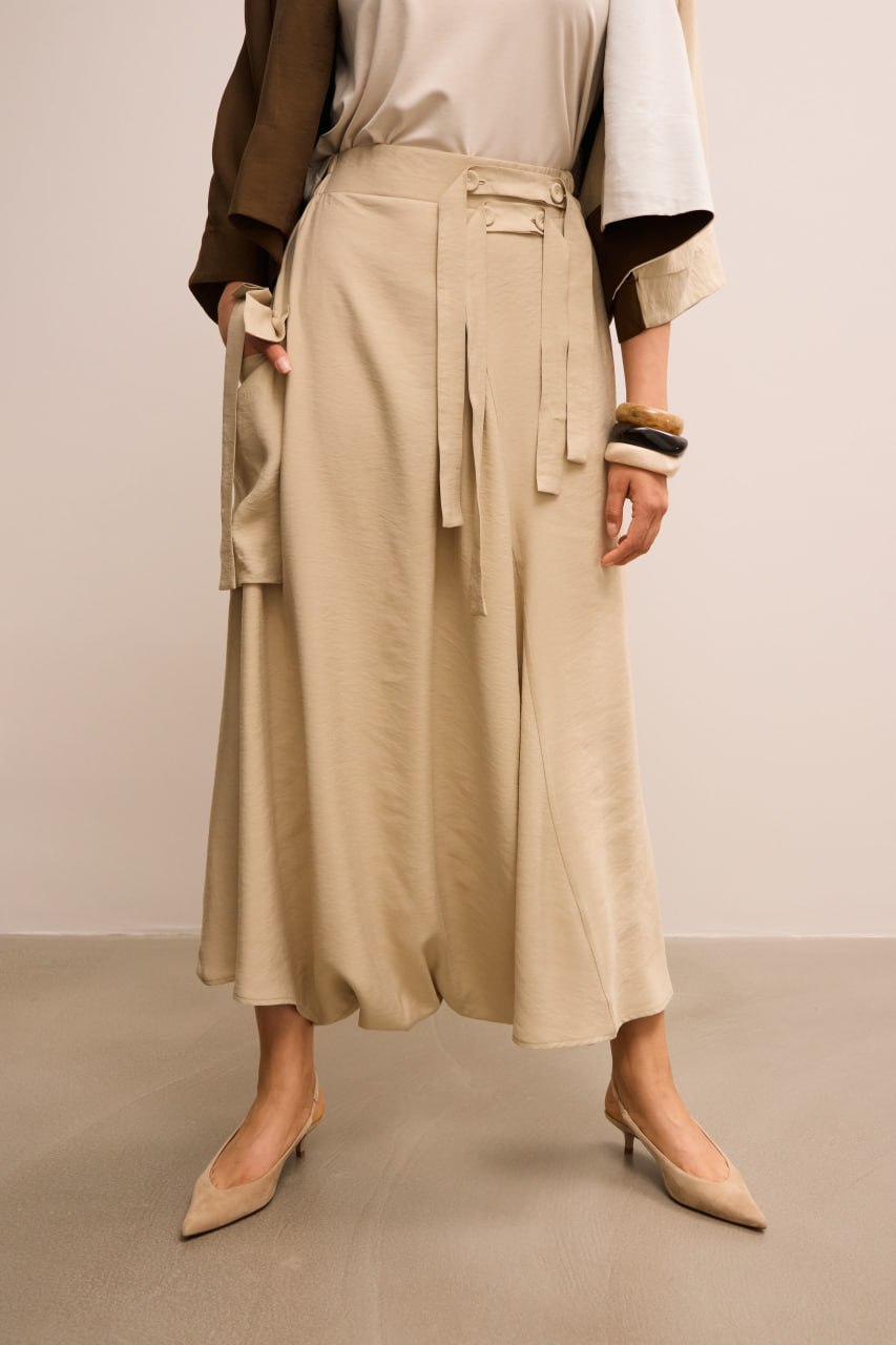 Beige Wide-Leg Linen Trousers & Duster Set - Image 5