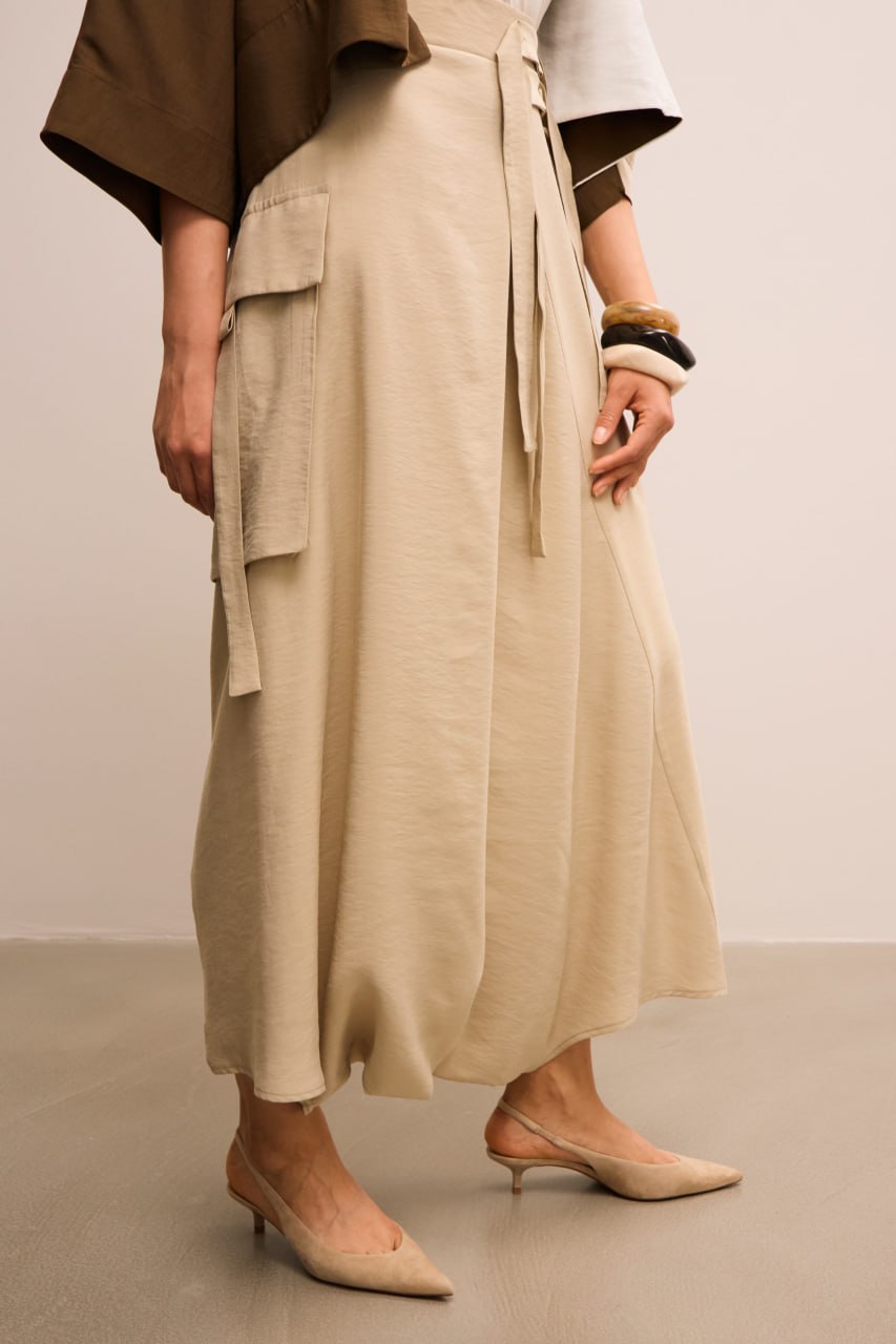 Beige Wide-Leg Linen Trousers & Duster Set - Image 3