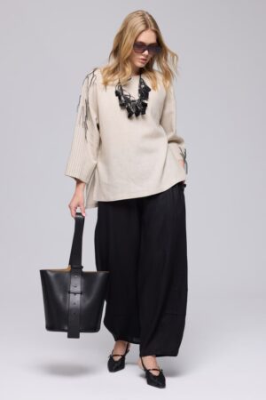 Navy Pinstripe Top & Wide-Leg Trousers Set