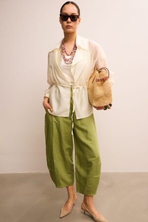 Beige Linen Waistcoat & Brown Wide Trousers