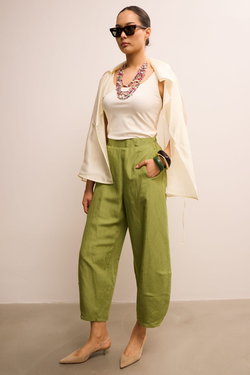 Beige Linen Waistcoat & Brown Wide Trousers